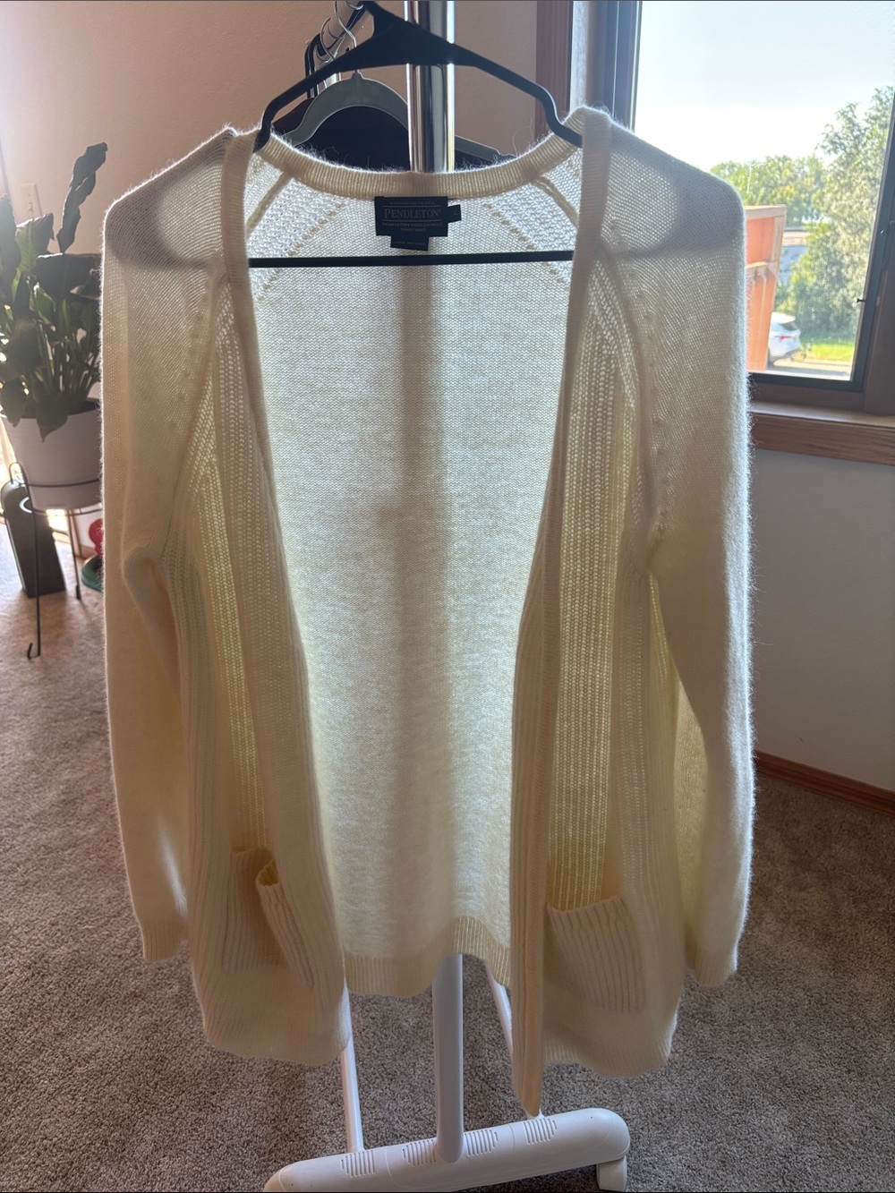 Vintage Pendleton Cream Open-Front Knit Cardigan lamb wool made